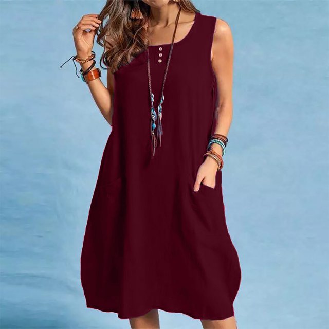 RWJDXD Robes Courtes Décontractées Unies pour Femmes 2024 Mode Été Robe Midi Élégante Vintage