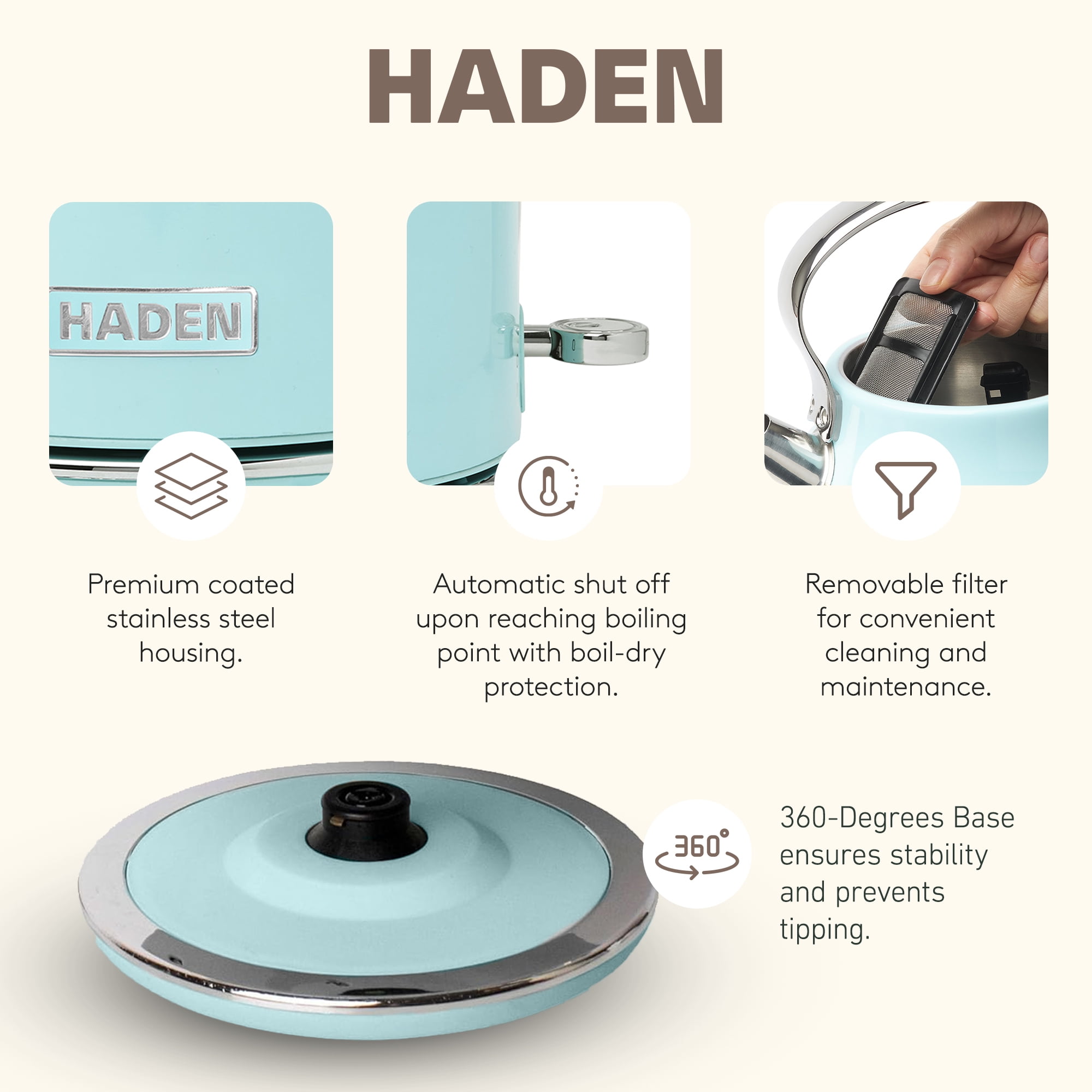 Haden Heritage 1.7 Liter Stainless Steel Kettle with Toaster, Turquoise