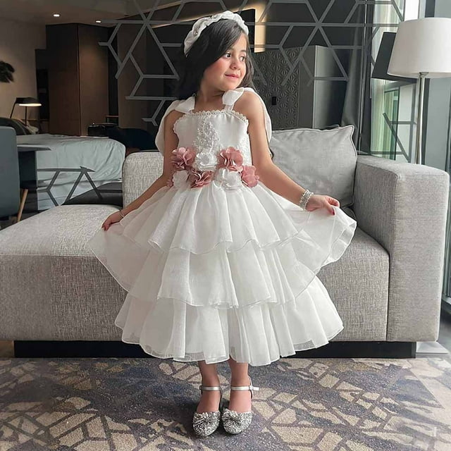 Robes pour Filles Enfants Robes de Cérémonie pour Filles Robes Blanches pour Filles Robe de Concours pour Tout-Petits Robes pour Fille Taille 4-5 Ans