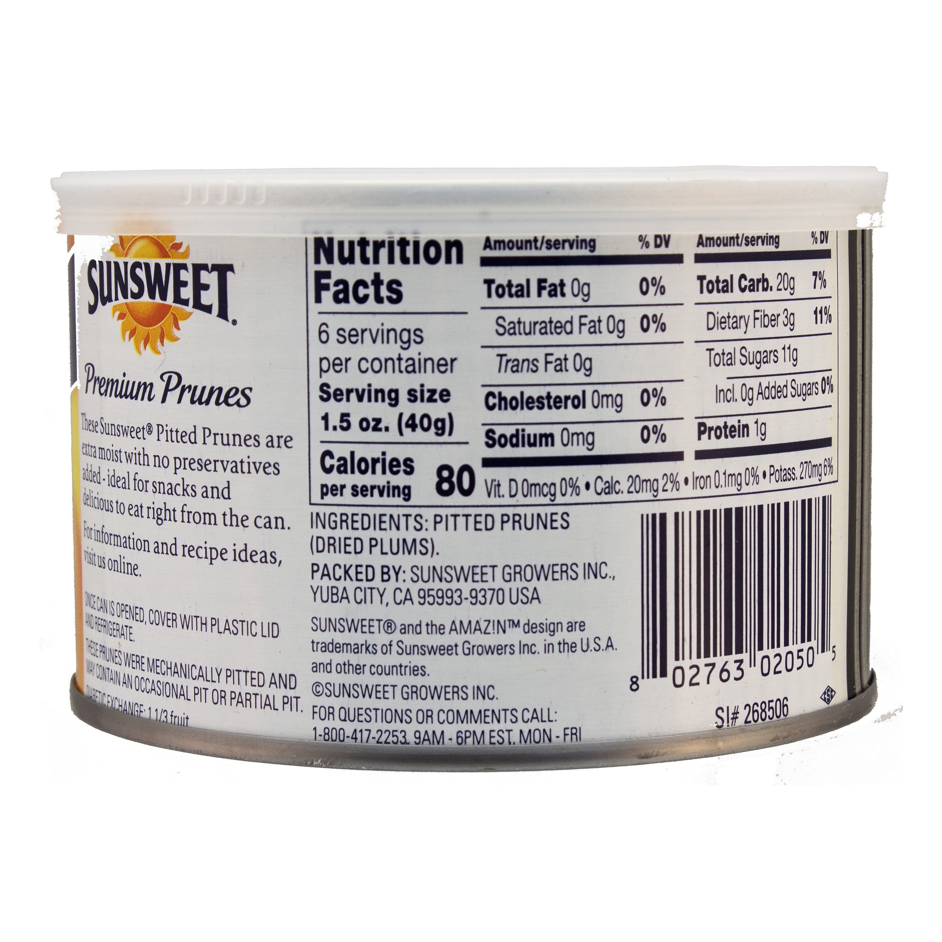Sunsweet, Pitted Prunes, Dried Prunes, California Grown, No Sugar Added, 9 oz Pouch
