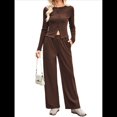 thumbnail image 2 of Conjunto de Chándal de 2 Piezas para Mujer, con Pantalones Acampanados de Yoga y Mangas Largas, Estilo Casual, A Juego. Color Café M, 2 of 9
