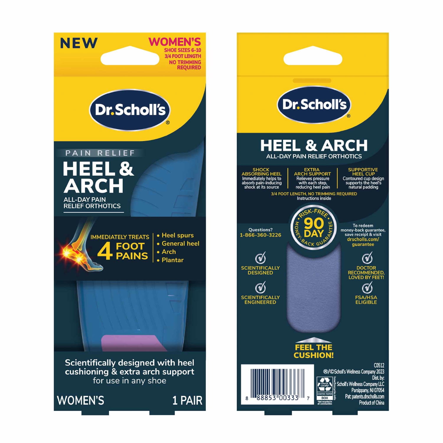 Dr. Scholl's Heel & Arch Pain Relief Orthotics for Women, Size 6-10
