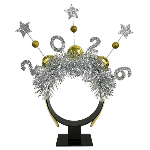 Weflink Stylish 2026 Celebration Headwear Gold Silver Glitter Hairpiece Hair Hoop For NYE Countdown Photos Family Gatherings