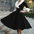 thumbnail image 2 of FAVIPT Women Christmas Dresses Winter Retro Furry Wrap V Neck Long Sleeve Rockabilly Tea Party Dresses Swing Cocktail Dress 2025 Black,XXL, 2 of 8