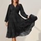 thumbnail image 1 of Vestido de manga larga con cuello en V Vestido de mujer con volantes y capas Traje de vacaciones informal, 1 of 6