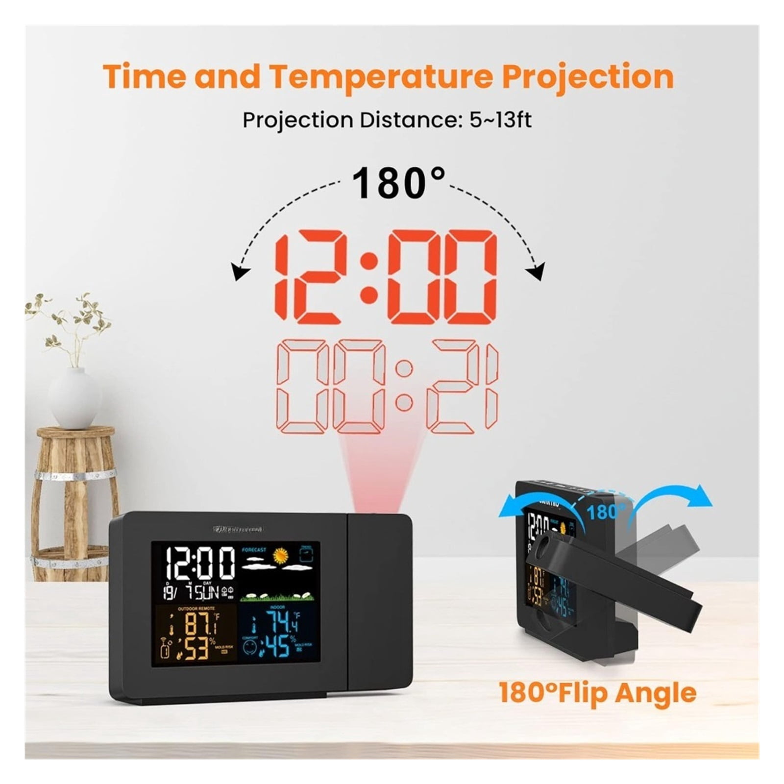 Wireless Projection Alarm Clock, Weather Station with Indoor Outdoor Sensor
