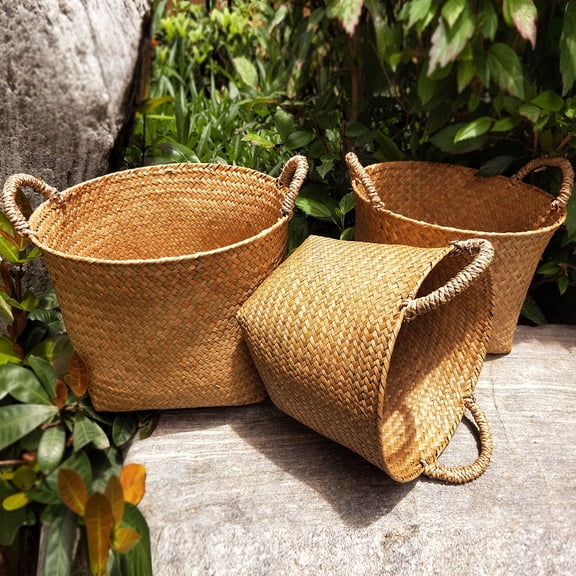 FONDOTIN Weaving Storage Basket Khaki 1Pcs 9.4X9.4X7.5In