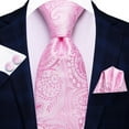 thumbnail image 3 of Hi-Tie Men Pink Paisley Tie Pocket Square Sets Jaquard Silk Necktie Cufflinks Set for Wedding Party, 3 of 6