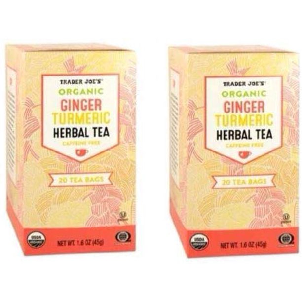 Trader Joes Organic Ginger Turmeric Herbal Tea 20 Envelopes Each PACK