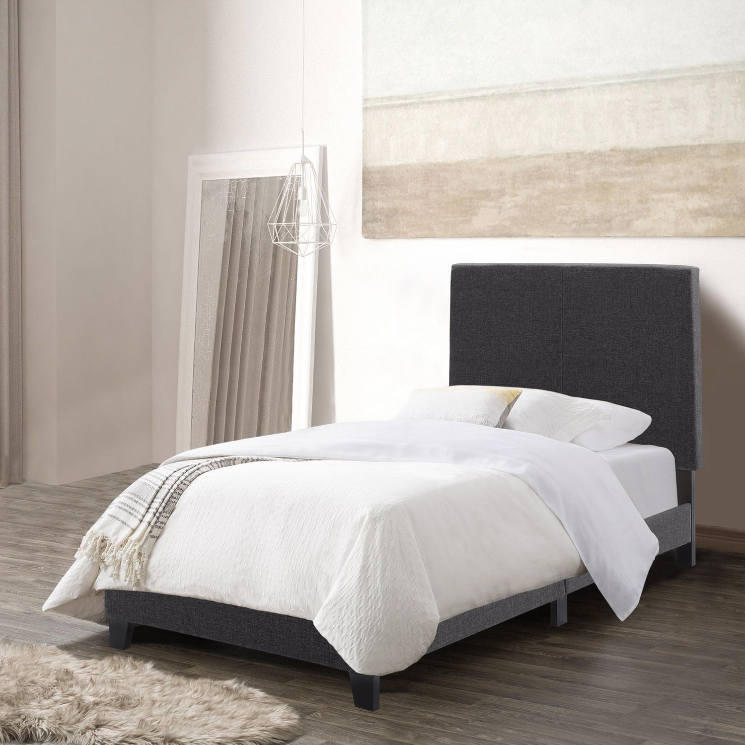 CorLiving Juniper Charcoal Fabric Upholstered  Bed, Single