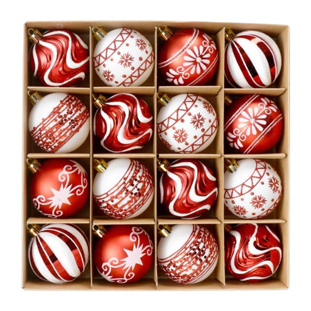 16 piezas de adornos navideños de bolas colgantes, manualidades, colgantes, decoraciones navideñas para Acción de y festividades. Rojo Blanco