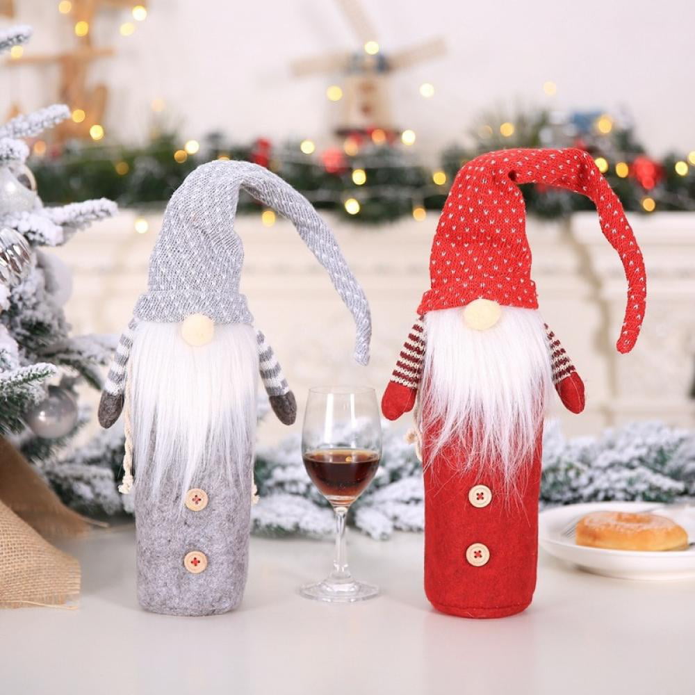 Details about   Christmas Wine Bottle Cover Dining Table Decor Xmas Party Santa Hat Gnome Bag 