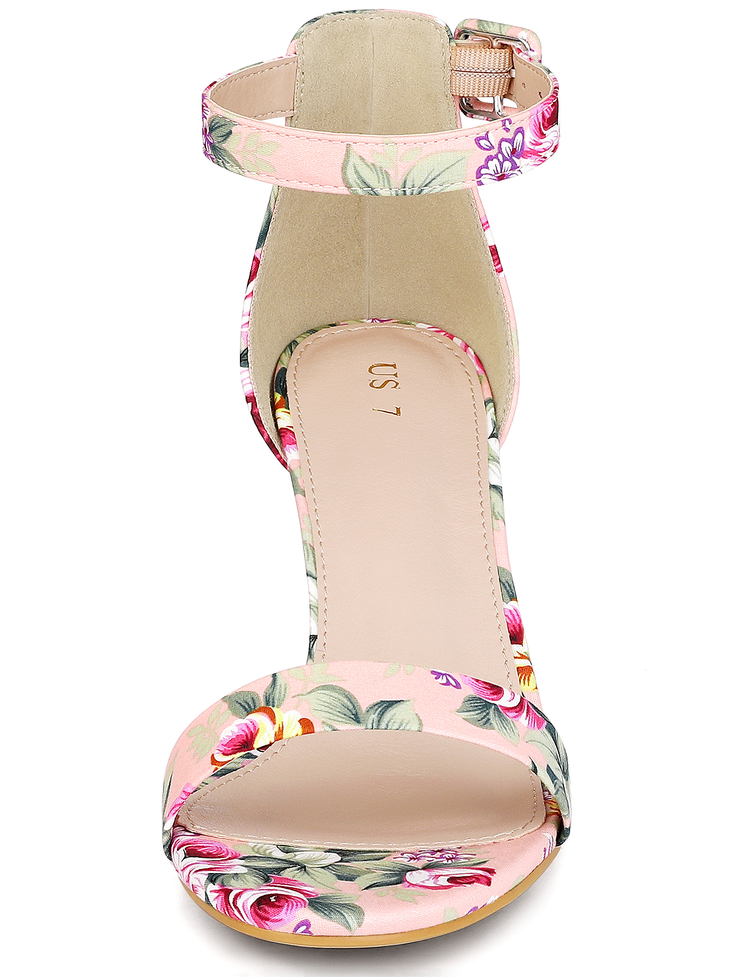 DARING DIVA Women's Floral Print Open Toe Block High Heels Red Sandals 7 Pink Flowers