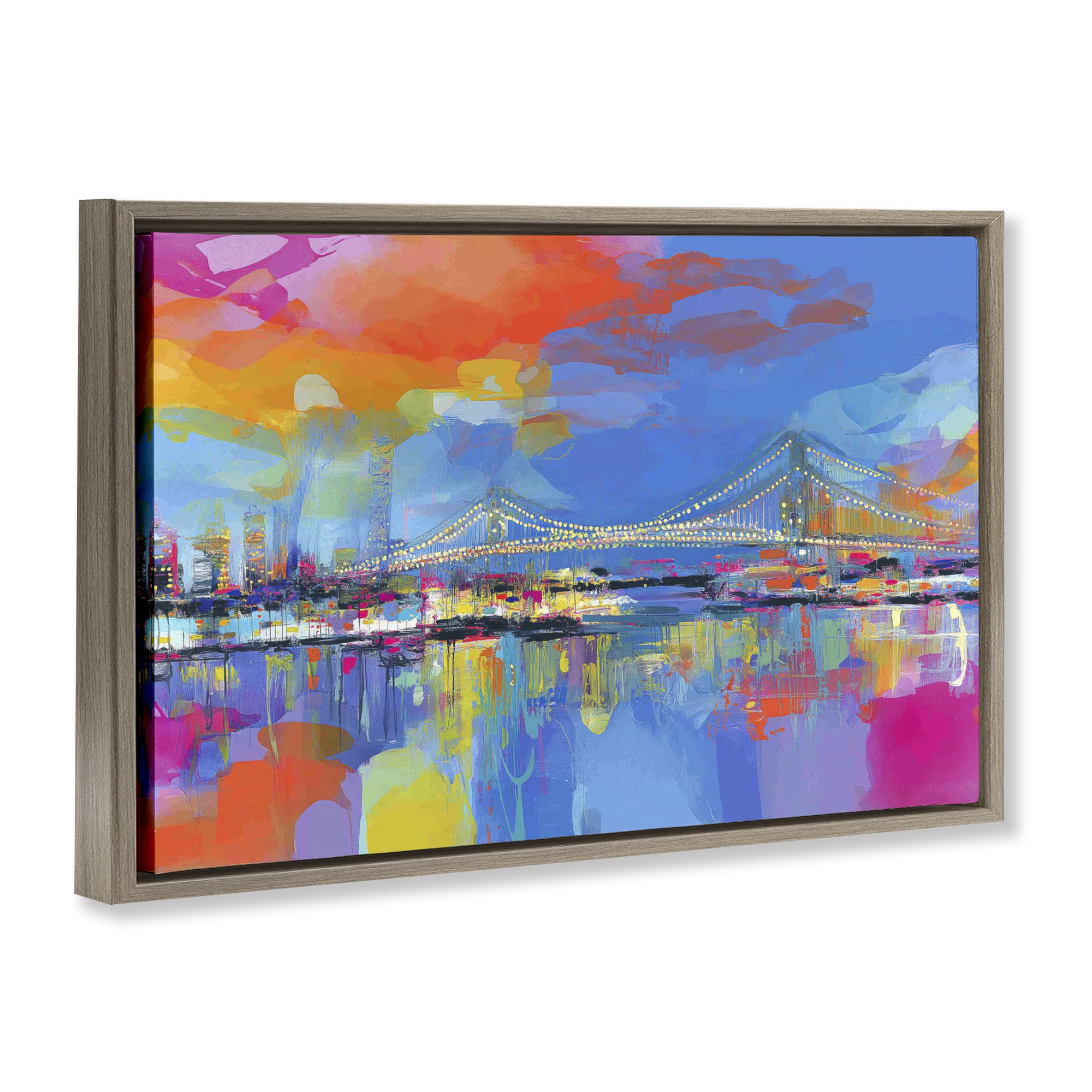 Stupell Industries Bay Bridge Aglow at Sunrise Brown Framed Floater Canvas Wall Art, design by Chromatic Storm Studio