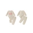thumbnail image 2 of Cjfdfy Newborn Baby Girl Little Sister Outfit Infant Baby Girls Spring Fall Winter Clothes 0 3 6 12 18 Months Lil Sis Letters Embroidery Waffled Long Sleeve Romper with Elastic Waist Long Pants Set, 2 of 9