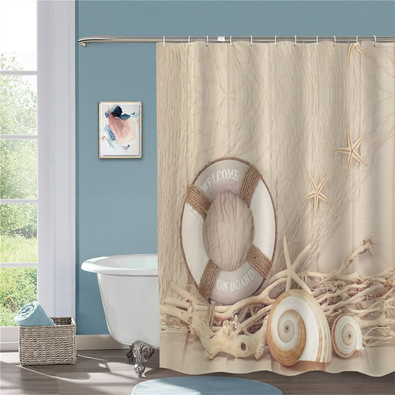 Welcome on Board Buoy Wooden Nautical White Shower Curtain for