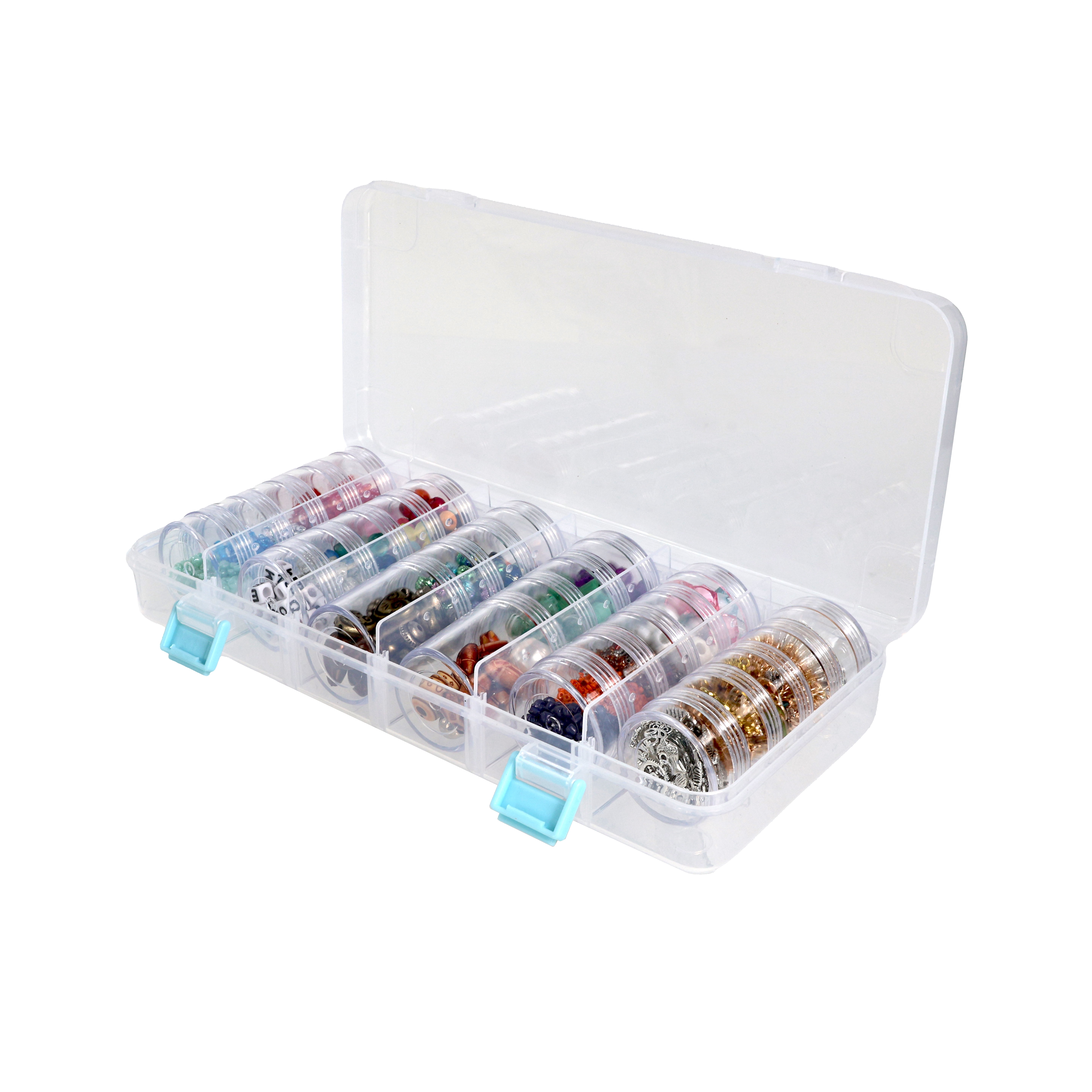 Everything Mary Clear Bead Storage Case with 28 Removable Jars, Plastic Organizer for Beads, Jewelry, Crafts and Small Parts