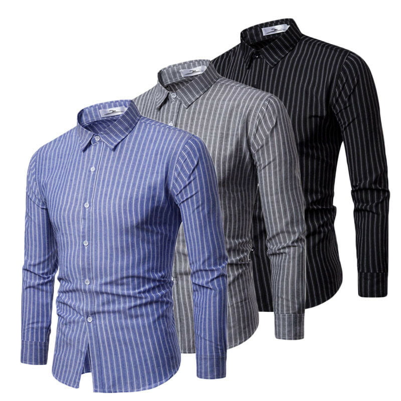 Gestuz Long Sleeve Shirt blue-white striped pattern business style Fashion Formal Shirts Long Sleeve Shirts 