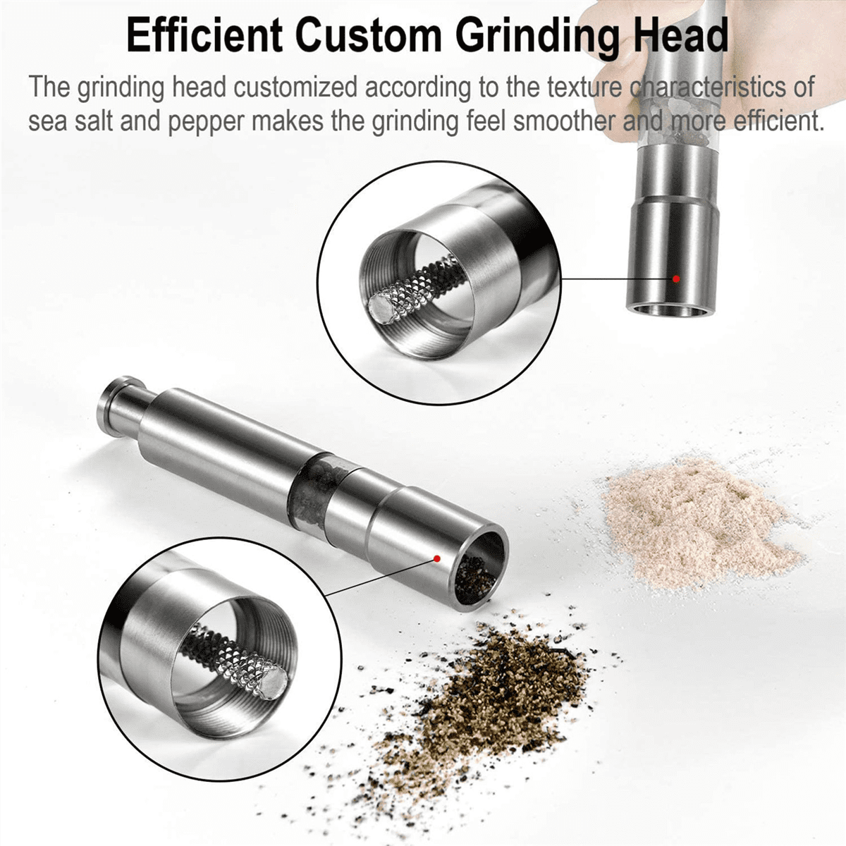 Salt and Pepper Grinder Set of 4, Pepper Mill Stainless Steel Salt Shaker Push-Button Manual Glass Salt and Pepper Set,4 x pepper grinder 2 x Base,Silver