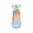 thumbnail image 5 of BLISSFUL STEP Women's Shoes Platform Round Toe Cross Strap Buckle Closure Stiletto Heel  Mary Jane Pumps Light Blue 8, 5 of 5