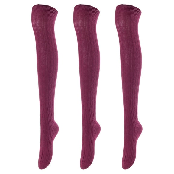 Lovely Annie Women's 3 Pairs Incredible Durable Super Soft Unique Over Knee High Thigh High Cotton Socks Size 6-9 A1024Wine