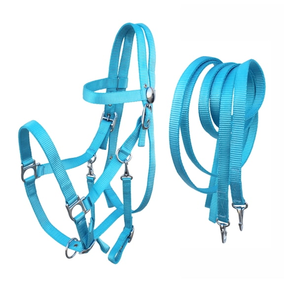Horse Western English Nylon Halter Bridle Combo w/ Reins Sky Blue 60111SB-F