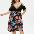thumbnail image 2 of Jinhomg Womens 2025 Summer Dresses Trendy Cold Shoulder Spaghetti Strap Dress Plus Size Casual Boho Floral Print V-Neck Midi Dresses 50 Percent off Deals Today Blue XXL, 2 of 8