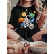 thumbnail image 1 of Women'S Astronaut and Planets Print Casual T-Shirt, Cotton Crew Neck Tee, Short Sleeve, Geometric Pattern Knit Fabric Top with Medium Stretch, for All Season Comfort, 1 of 5