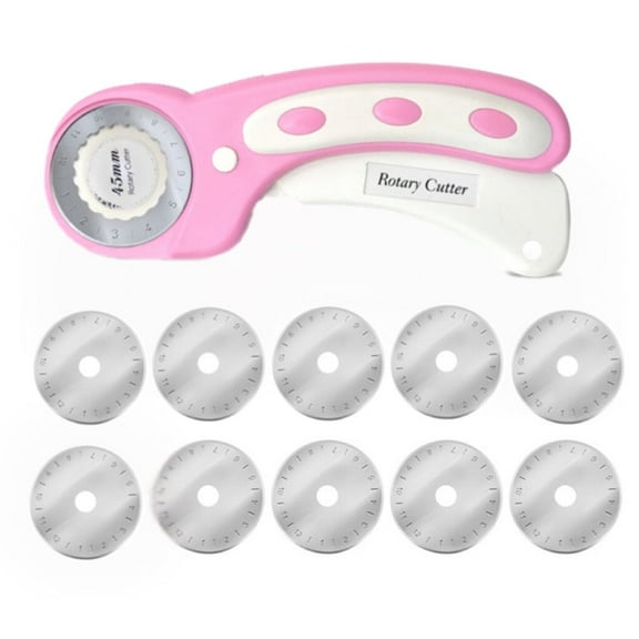 GoXteam 45mm Rotary Cutter with 10pcs Blades Automatic Fabric Roller Cutter Perforator Crochet Edge Pinking Rotary Blades for Quilting, Sewing, Crafting