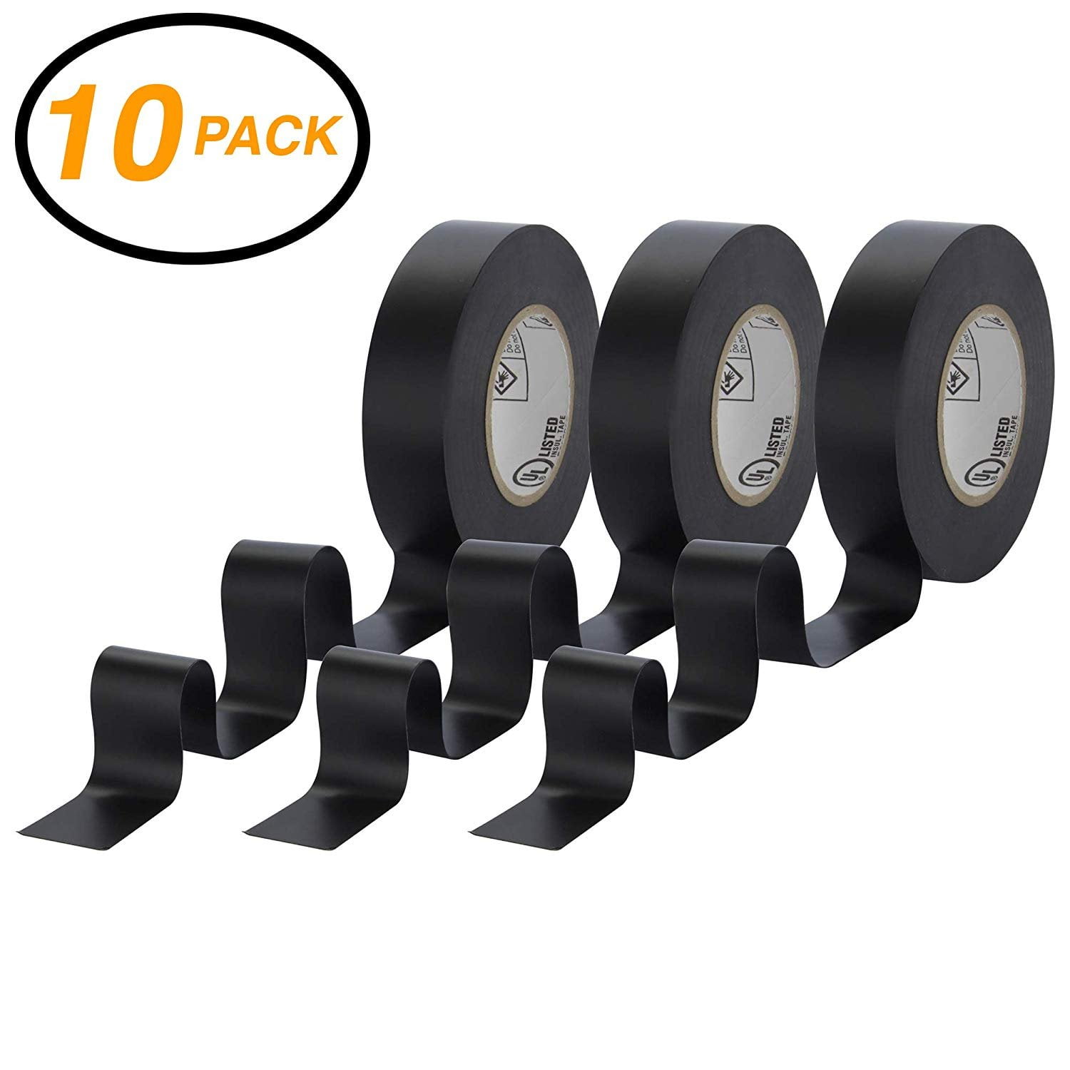 RamPro 10 Pack Electrical Tape 60 Feet Black tape Ultra Weather