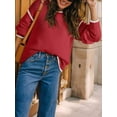 thumbnail image 4 of Women Crewneck Sweaters Long Sleeve Knit Pullover Sweater Casual Fall Tops Red L, 4 of 8