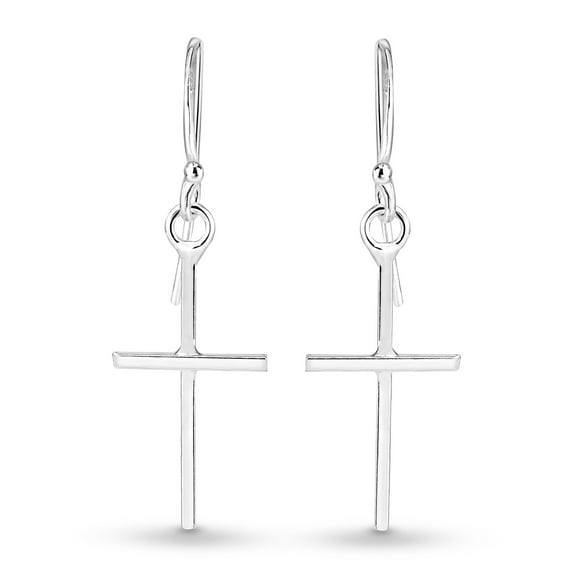 Aeravida Simple Skinny Cross .925 Sterling Silver Dangle Earrings | Classic Sterling Silver Dangle Earring | Earring for Women and Men | Cross Dangle Earrings | Religious Ornament | Speacial Day Gift
