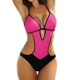 thumbnail image 1 of Gibobby Trajes de Baño Mujer Completo Traje de baño Bandage Bikini Rebordear Traje de baño Acolchado Push-up Mujeres Traje de baño sólido Trajes de baño (Rosa caliente,G), 1 of 5