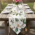thumbnail image 6 of White Floral Table Runner Linen Burlap Table Runner 90 Inches Long Botanical Magnolia Flower Leaves Butterfly Dresser Scarves for Kitchen Island Coffee Dining Party Wedding Holiday Decor 13"x90", 6 of 8