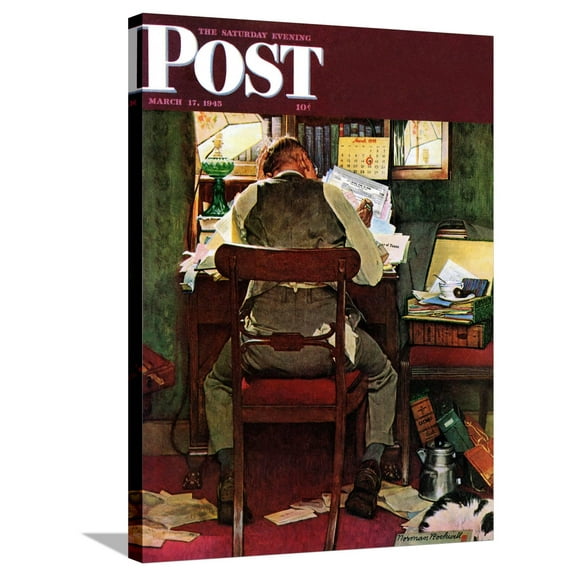 Art.com It's Income Tax Time Again! Saturday Evening Post Cover, March 17,1945 Stretched Canvas Print Wall Art by Norman Rockwell, 24" x 32"