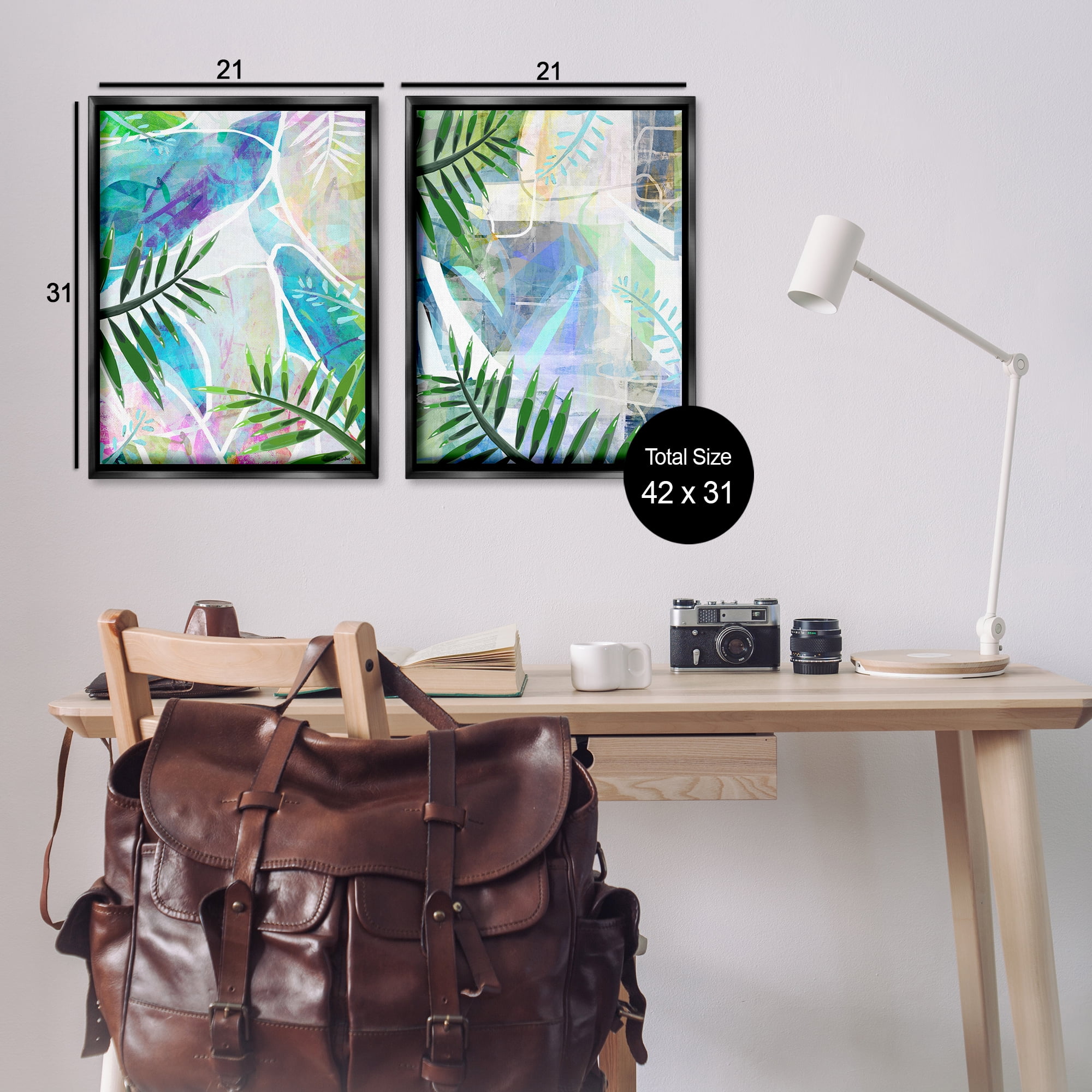 Stupell Industries Abstract Pastel Palm Shapes Plants & Flowers Painting Black Floater Framed Canvas Art Print Wall Art, 21 x 31, Set of 2