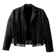 thumbnail image 2 of Ticikt Girls Fringe Jacket, Suede Cropped Coat, Notched Lapel Long Sleeve Western Style Open Front Outerwear,Black, 2 of 8