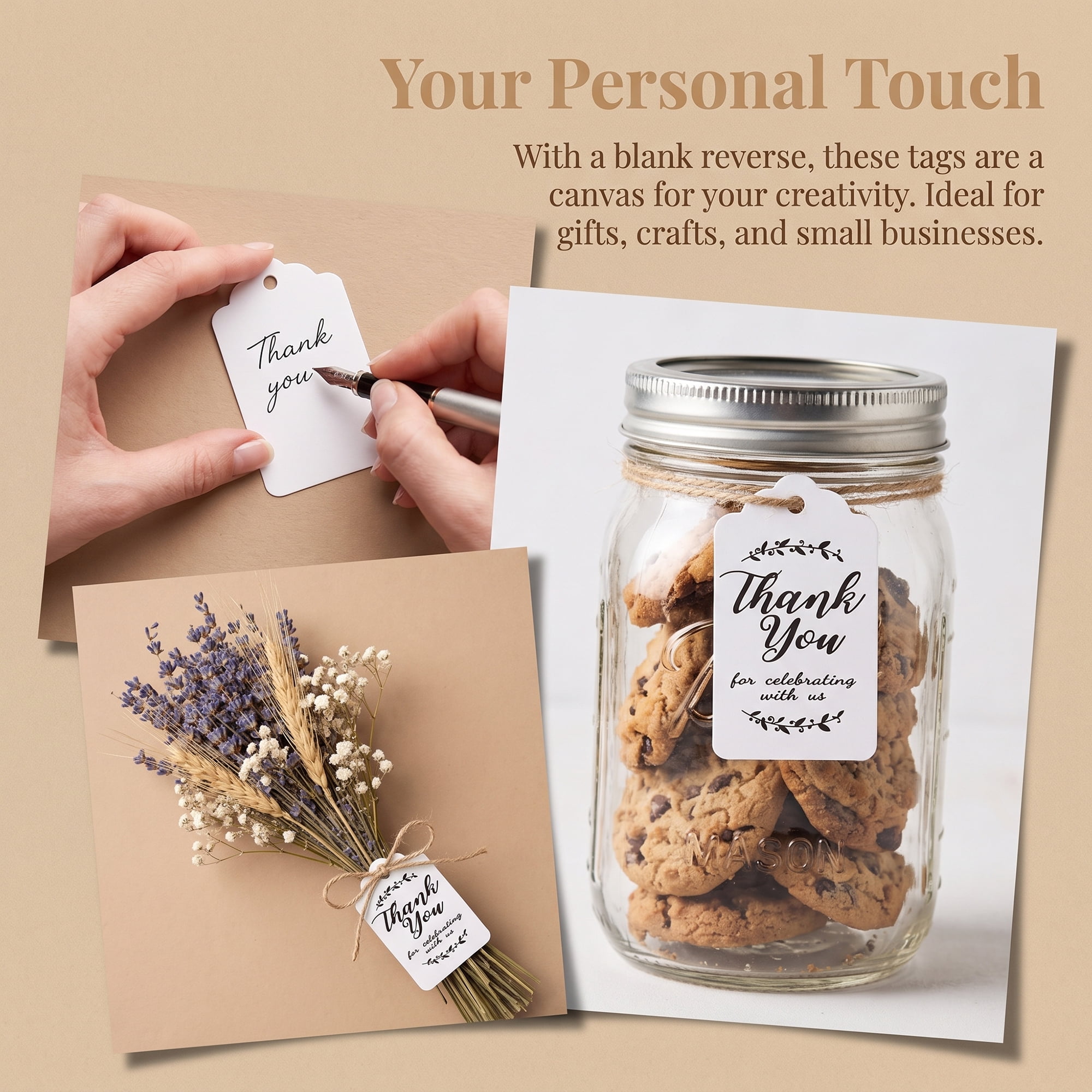 Unique Bargains Gift Tags with Natural Twine for Gifting and Events 1.2" x 2" White