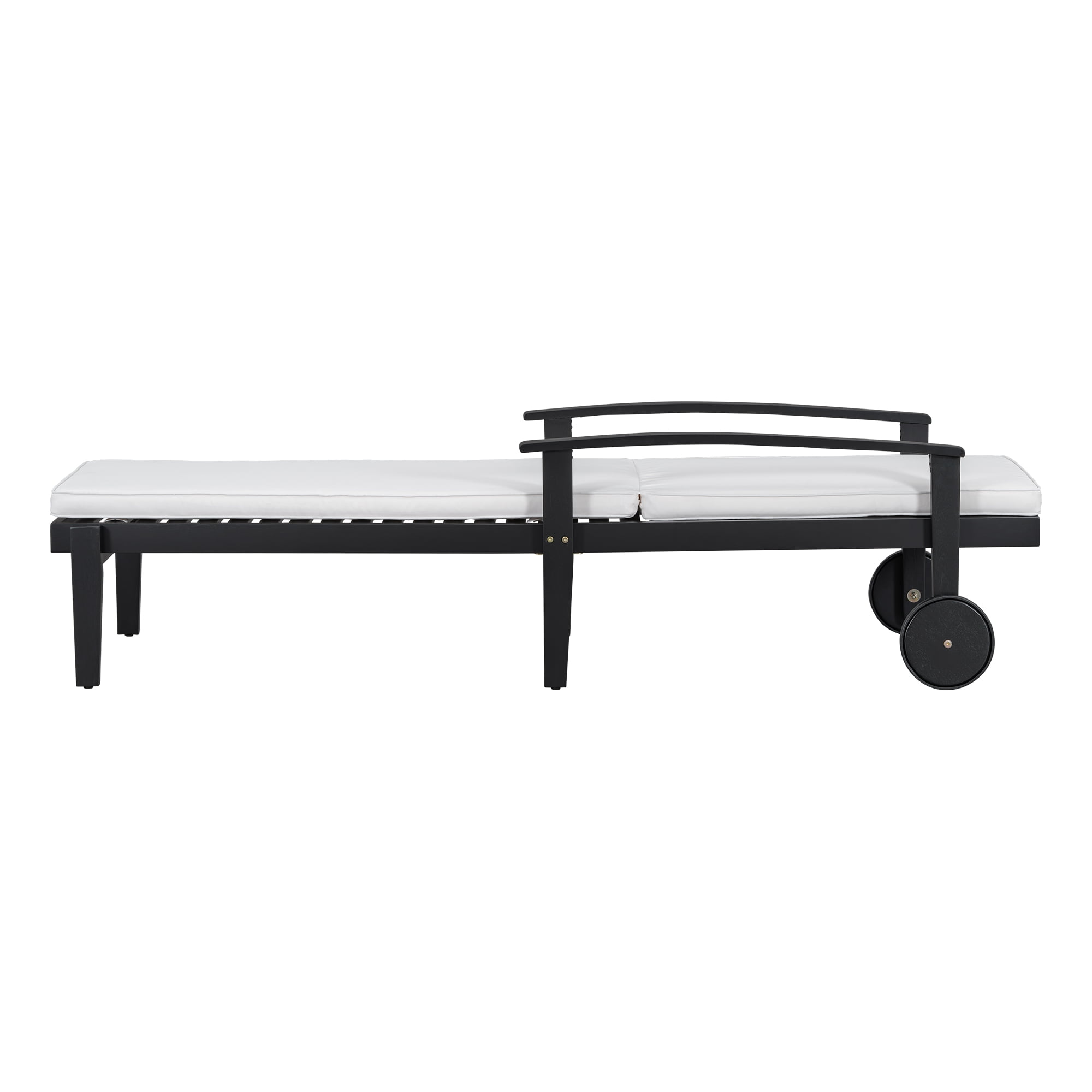Adjustable Chaise Lounge, Outdoor Acacia Wood Lounge for Patio Poolside, Black and Brown