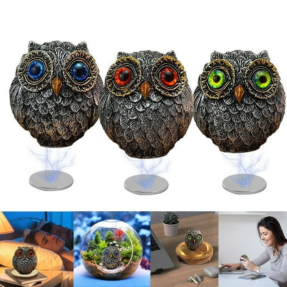 WLDDFF Lucky Mini Owl Guardian Figurines, Vintage Wisdom Owl Decor, 3 Base Options