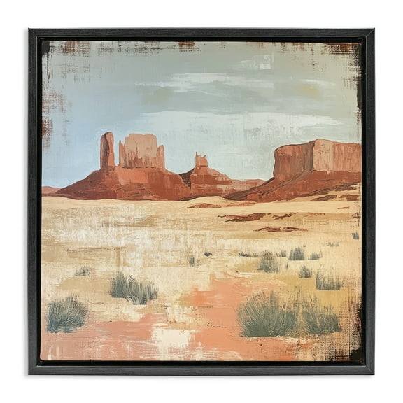 Stupell Industries Desert Postcard Mesa Black Framed Floater Canvas Wall Art design by Petal Prints Design, 18 x 18