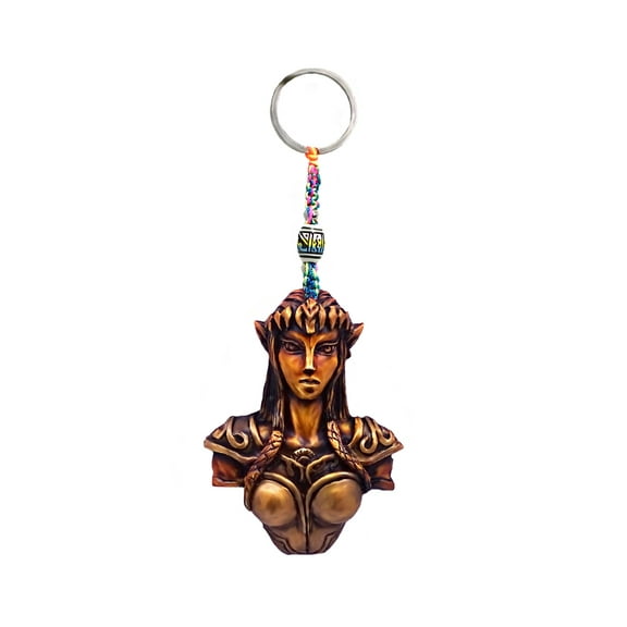 Gold Elf Princess Gamer 3D Figurine Keychain Multicolored Macramé Metal Ring - Handmade Gifts Boho Car Keys Bag Accessories