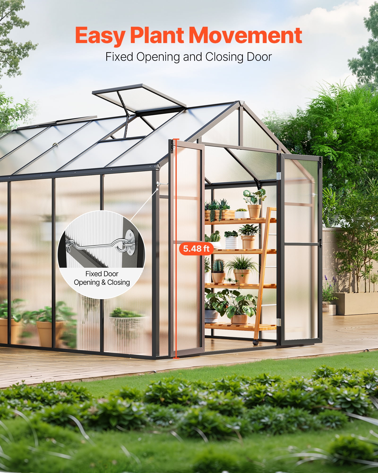 VEVOR Polycarbonate Greenhouse, 8 x 12 Ft, Outdoor Greenhouse with 2 Vent Windows, Pavilion Styled Greenhouse with Hinged Door, Aluminum Large Walk-in Greenhouse Kit for Outside Garden Backyard