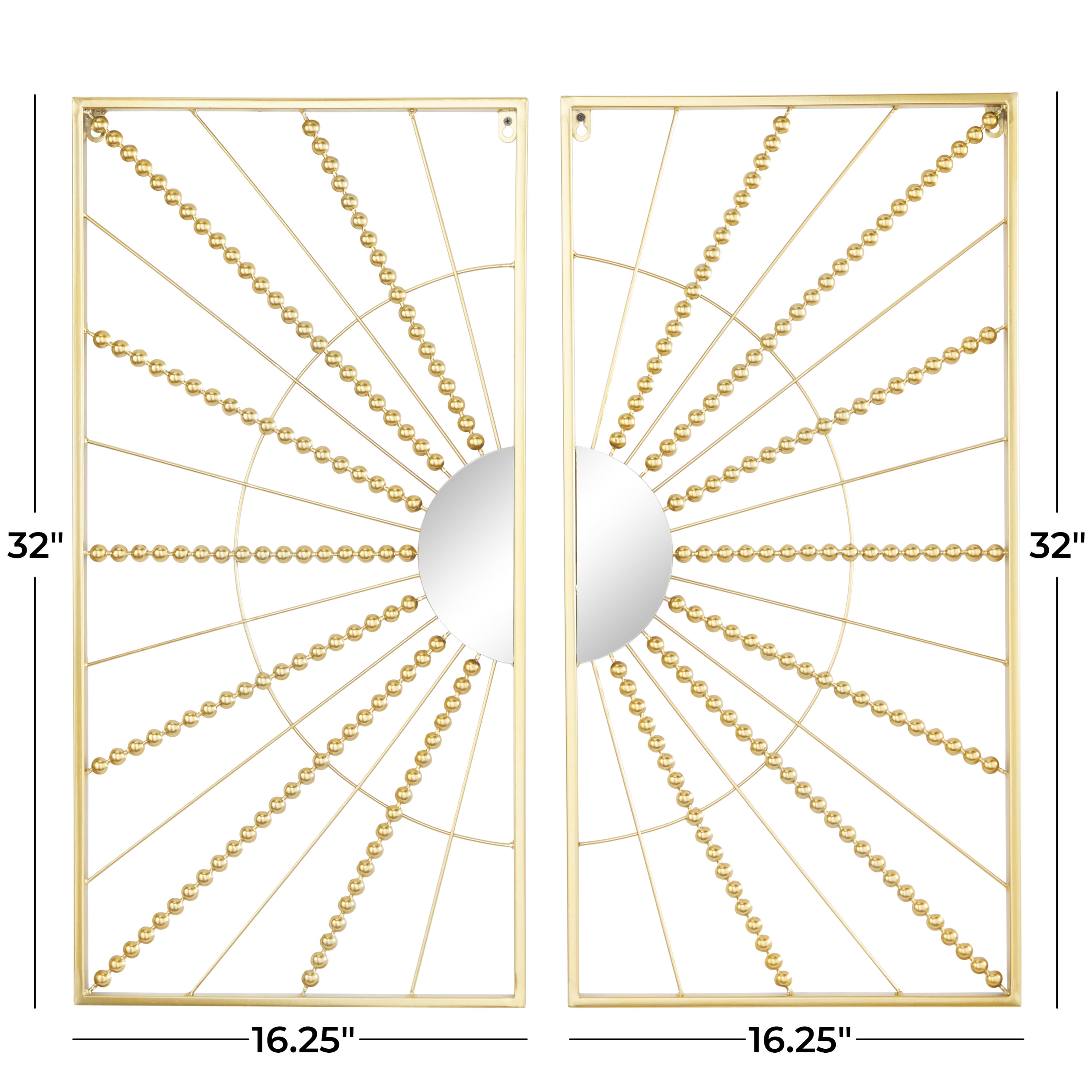 CosmoLiving by Cosmopolitan Gold Metal Half Moon Mirror Geometric Wall Decor with Gold Frame (2 Count)