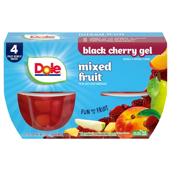 Dole Fruit Bowls Mixed Fruit in Black Cherry Gel, 4.3 oz Cups (4 Pack)