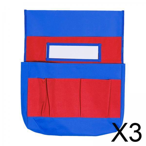 3 Bolsillos Traseros Soledad para silla con etiquetas de nombres Rojo y azul