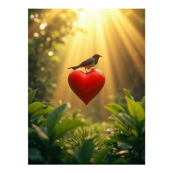 Diamond Art Kits for Adults - Bird On Red Heart In Sunlight 5d Diamond Painting for Adults, Diamond Art for Adults Beginners, Frameless Diamond Painting Kits for Adults for Home Wall Decor