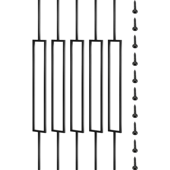 VEVOR Deck Balusters, 10 Pack Metal Deck Spindles, 44"x0.5" Staircase Baluster with Screws, Iron Deck Railing for Wood and Composite Deck, Stylish Black Baluster for Outdoor Stair Deck Porch