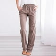 thumbnail image 5 of WTXUE Solid Color Cotton Flax Elastic Long Pants Beach Leisure Trousers Loose Pants for Women 10-12, 5 of 5