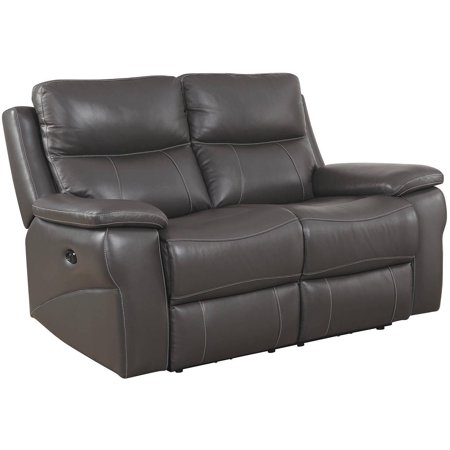 Transitional Gray Top Grain Leather Power-Assist Loveseat FOA CM6540-PM-LV Lila